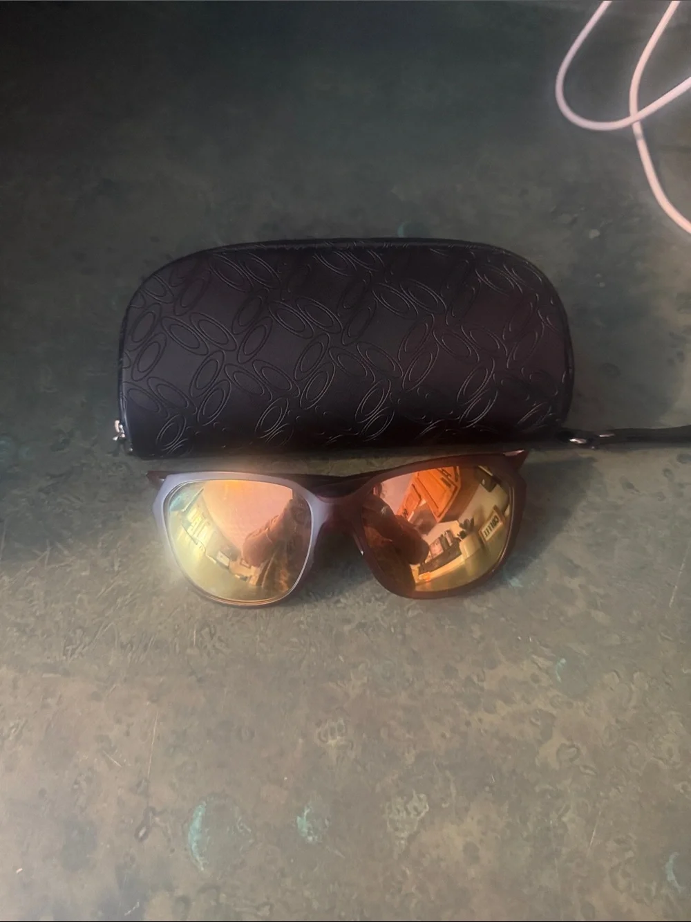 Oakley Women's Wrap Sunglasses — Brown Frame with Green Mirrored Lenses